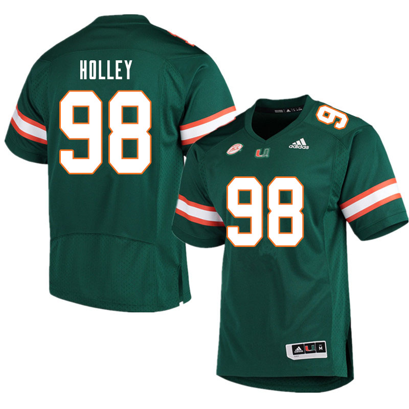 Men #98 Jalar Holley Miami Hurricanes College Football Jerseys Sale-Green - Click Image to Close